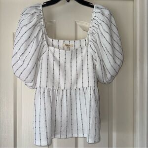 Madewell Peplum Striped Puff Sleeve Top